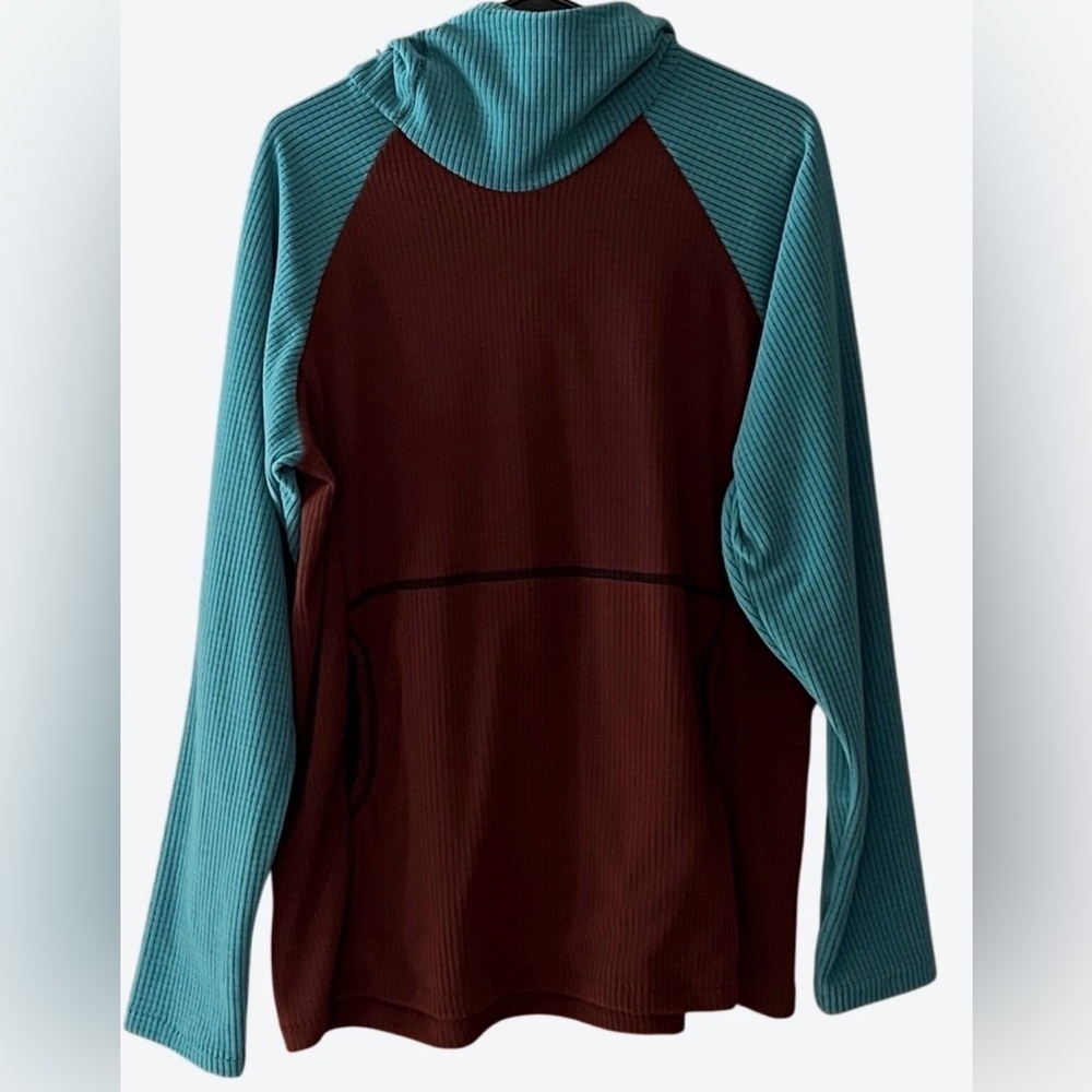 Melanzana Women's XL Micro Grid Hoodie V2 Turquoise Brown Fleece